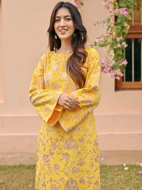 Yellow Velvet Kurta Set