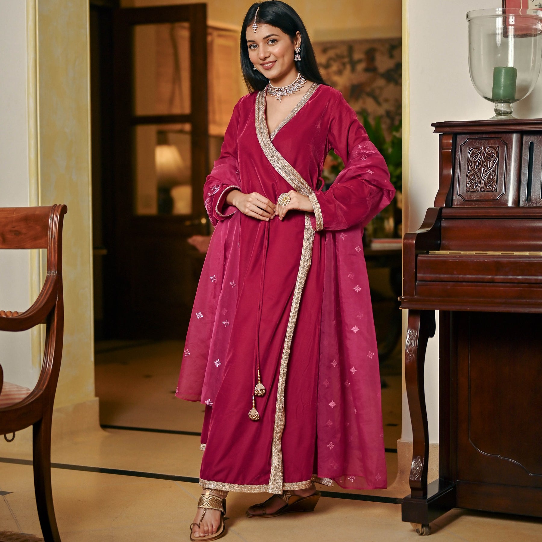 Pink Angrakha Churidar Set