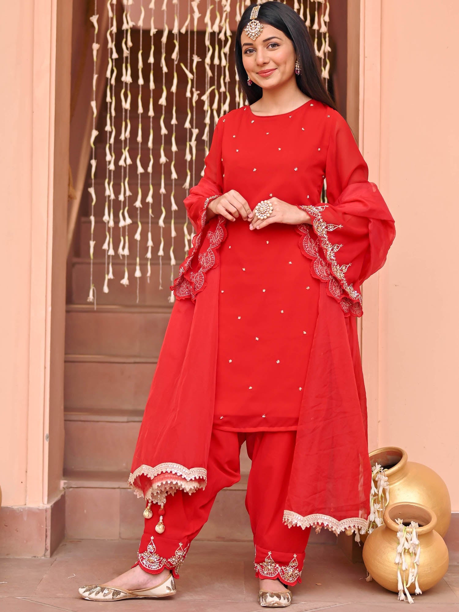 Red Georgette Patiala Set