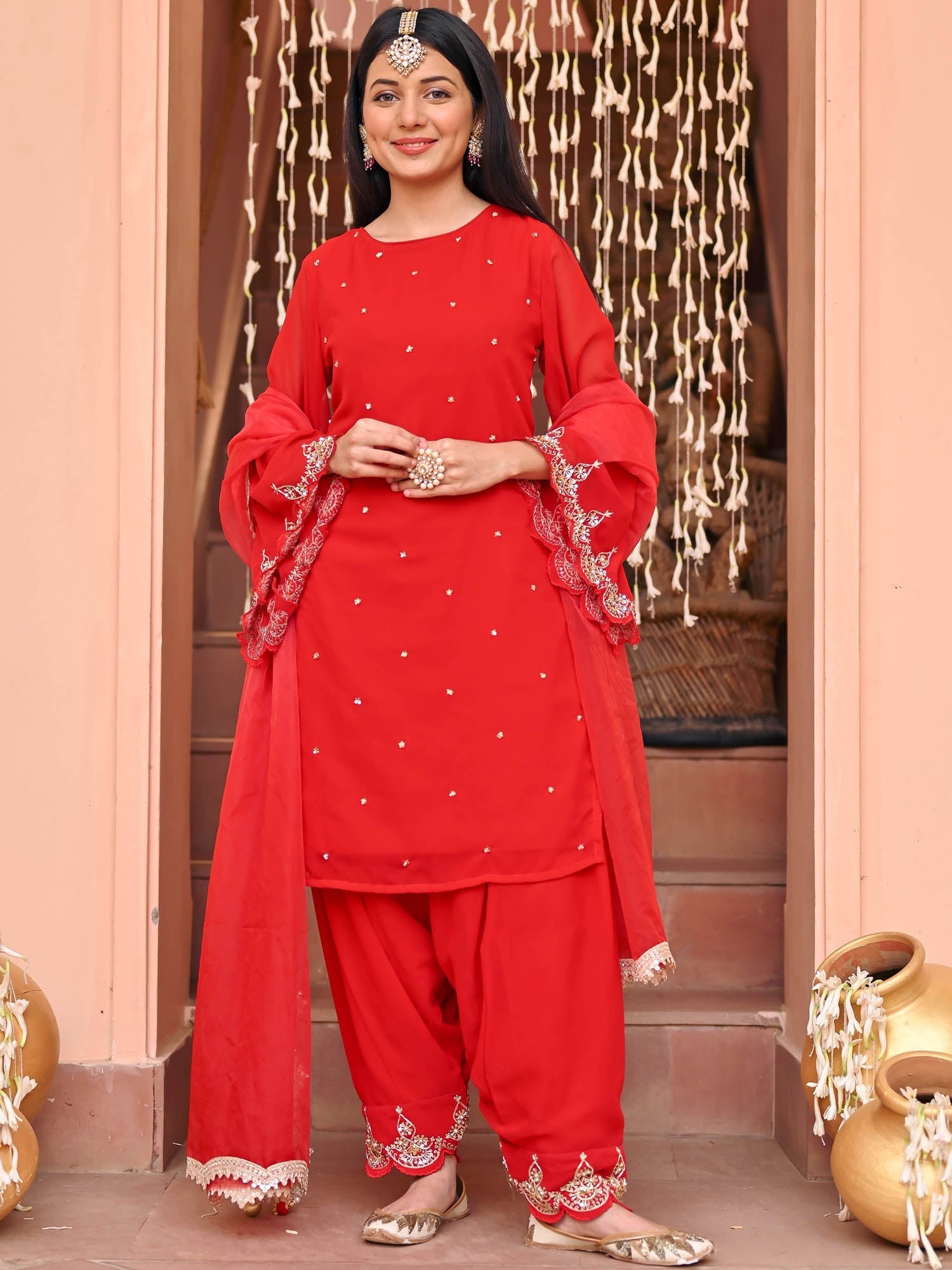 Red Georgette Patiala Set