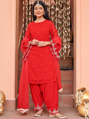 Red Georgette Patiala Set