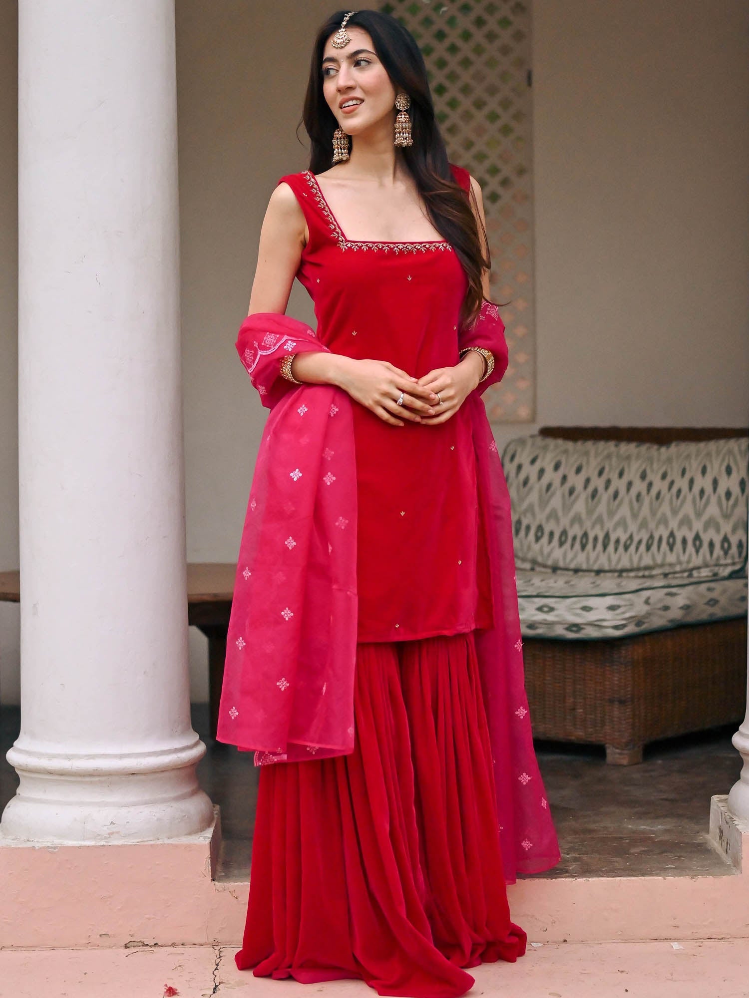 Pink Velvet Sharara Set