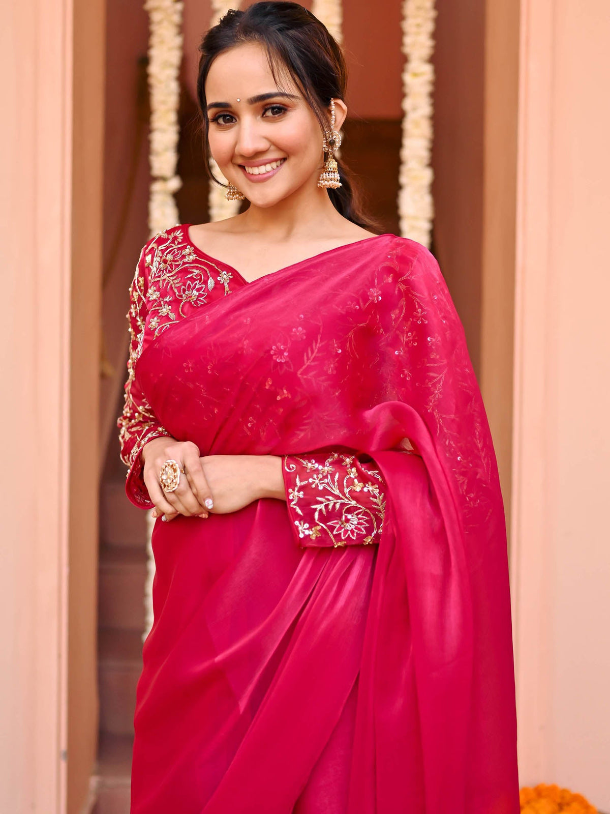 Pink Chiffon Ready to wear Saree