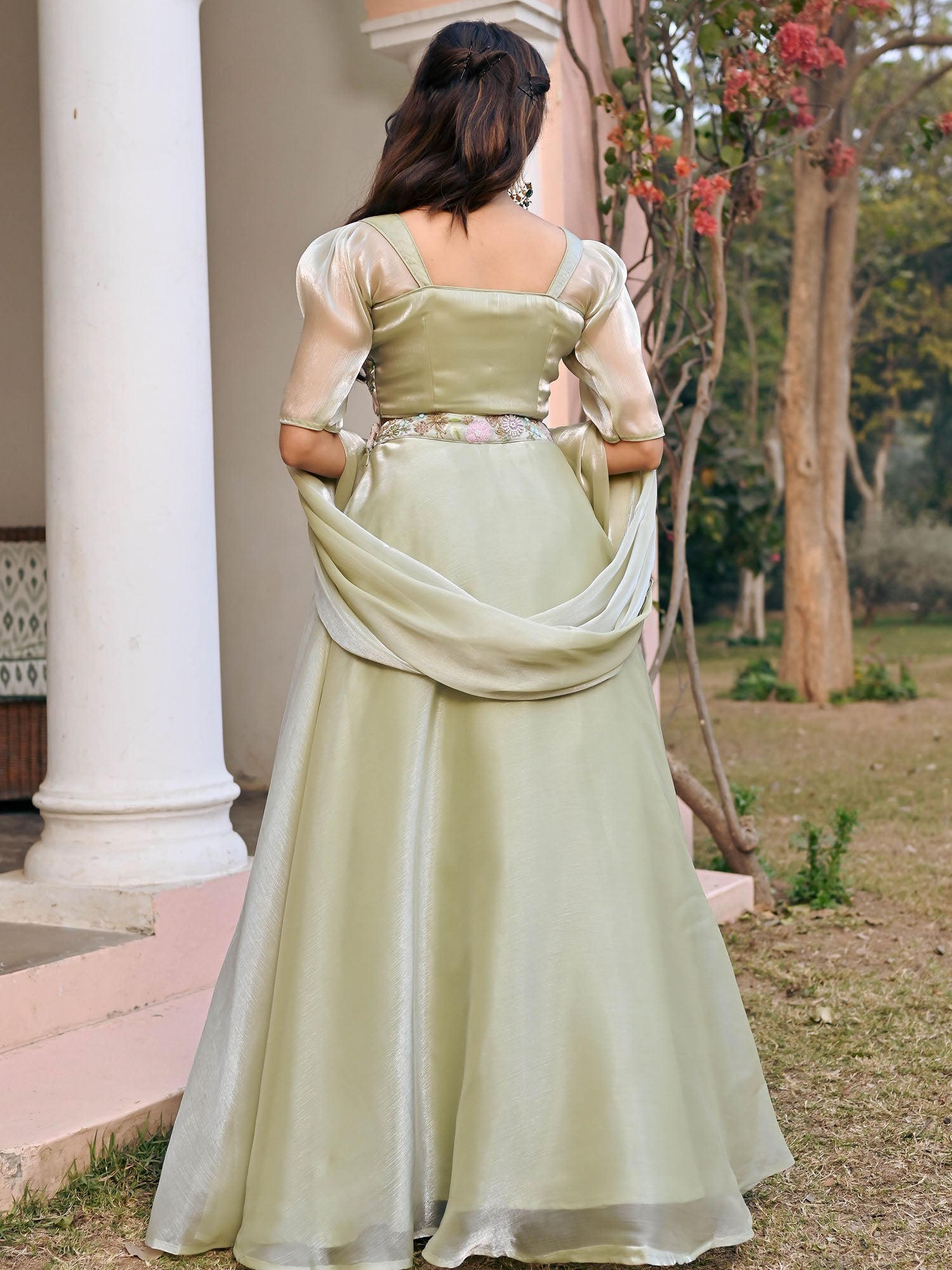 Green Embroidered Lehenga Set