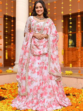 White Printed Lehenga Set