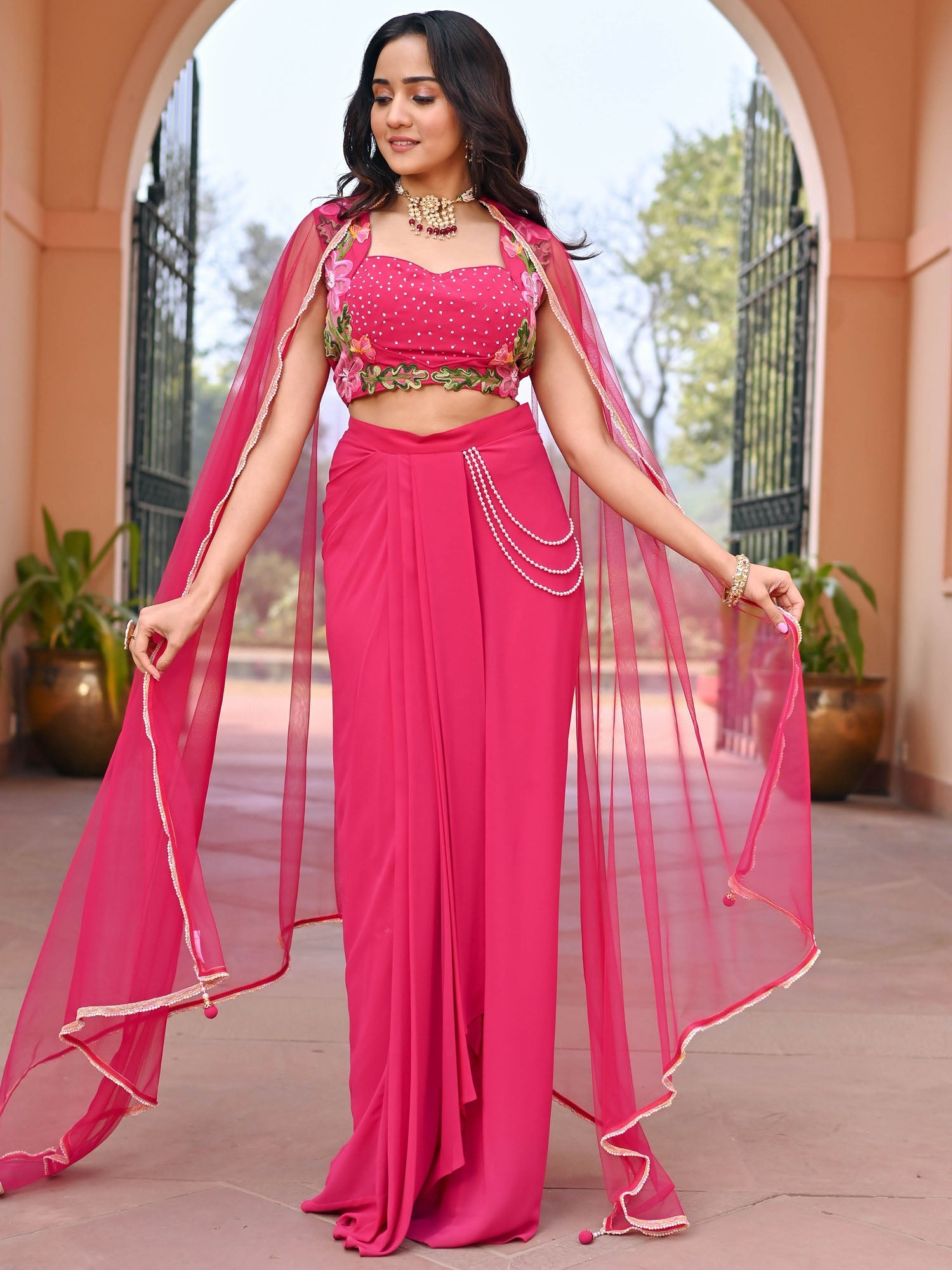 Pink Georgette Skirt Set