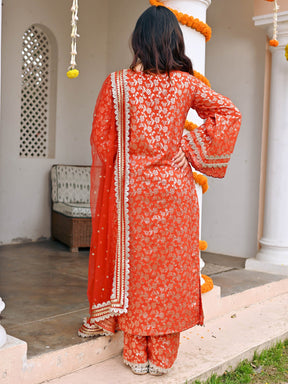 Red Jacquard Kurta Set