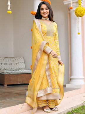 Yellow Jacquard Kurta Set