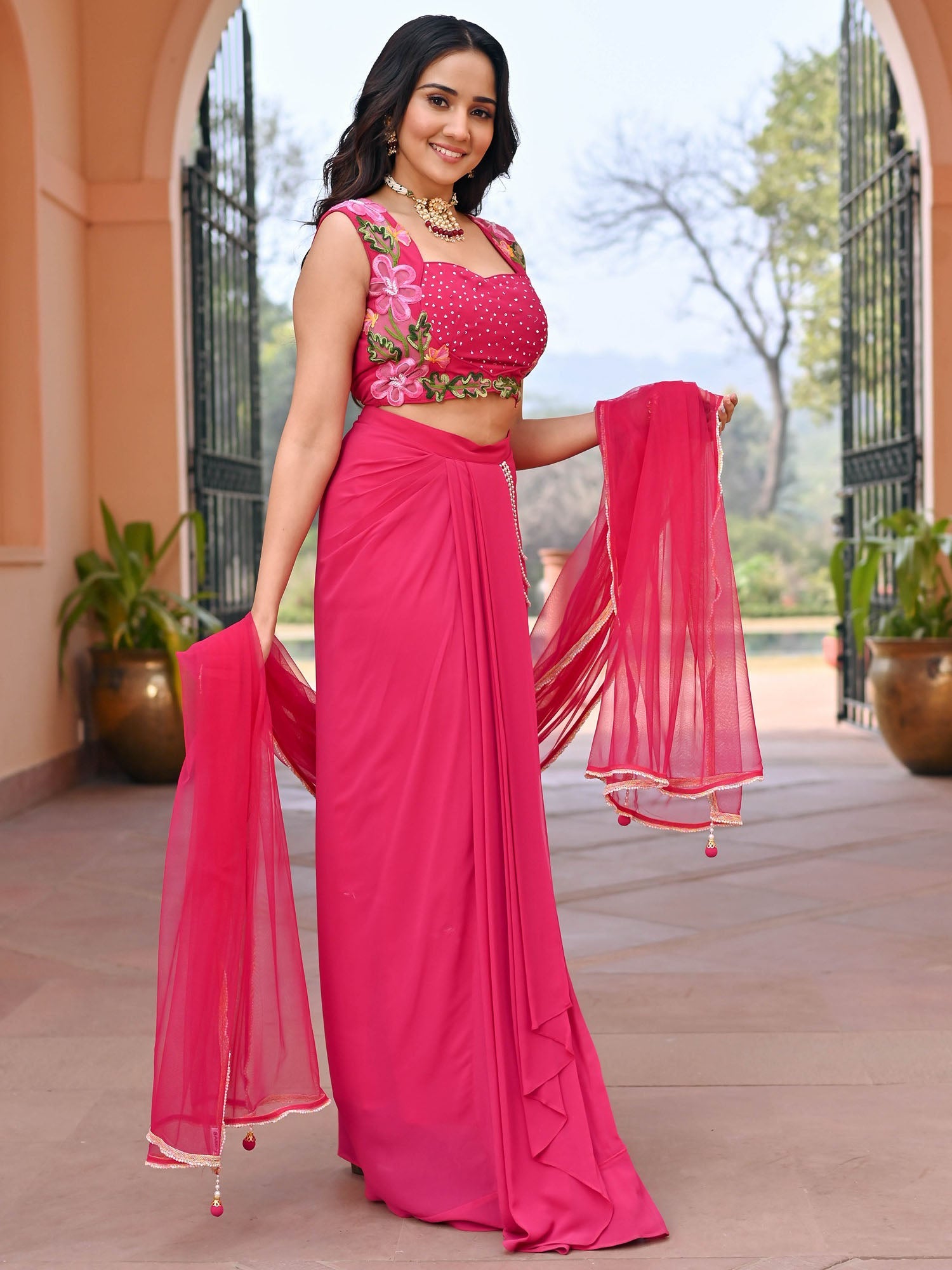 Pink Georgette Skirt Set