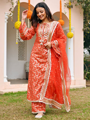 Red Jacquard Kurta Set