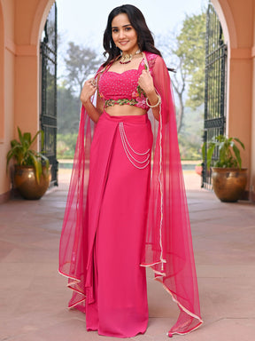 Pink Georgette Skirt Set