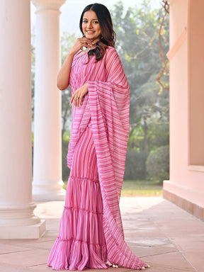 Pink Stripes Sharara Saree