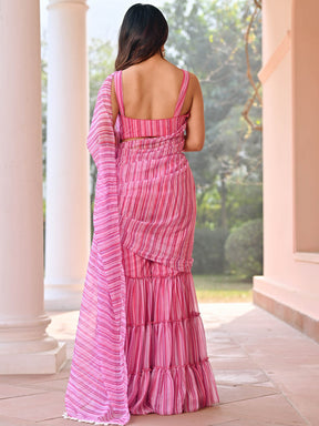 Pink Stripes Sharara Saree