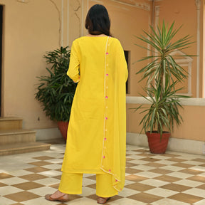 Yellow Cotton Aari Kurta Set