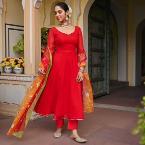 RED OMBRE ANARKALI SET