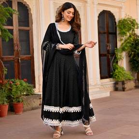 Black Schiffli Anarkali Set