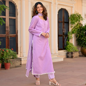 Lavendar Schiffli Kurta Set