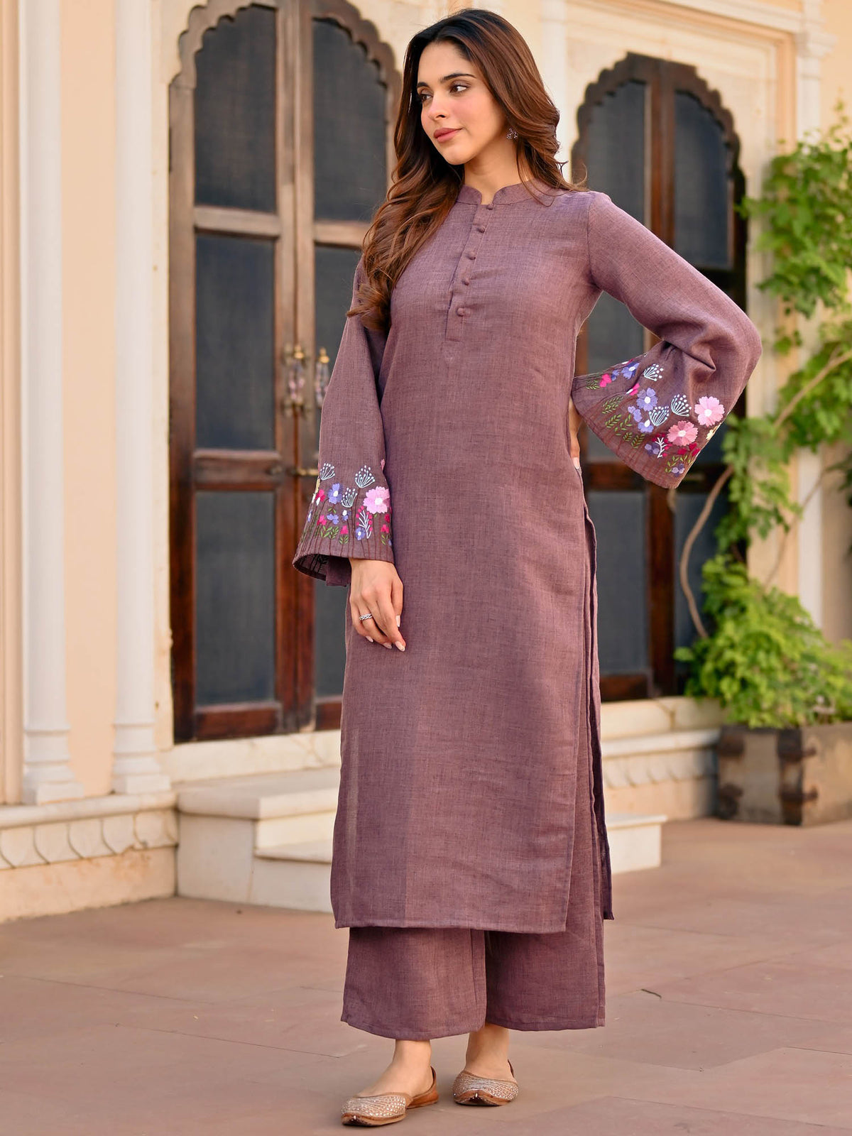 Purple Embroidered Kurta Set