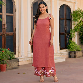 Brick Red Embroidered Kurta Set