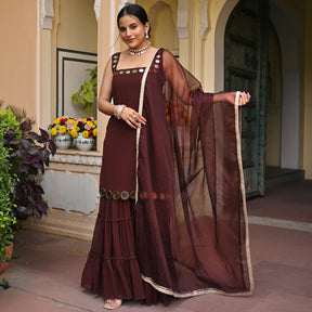 Brown Mirror Sharara Set