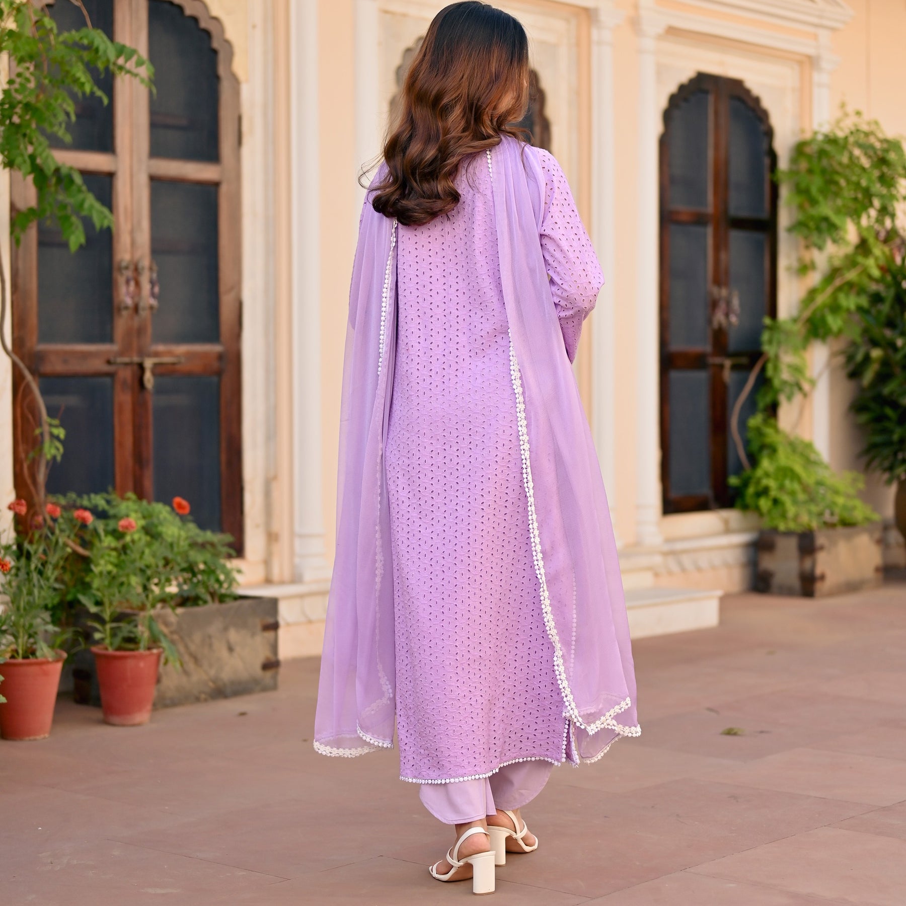 Lavendar Schiffli Kurta Set