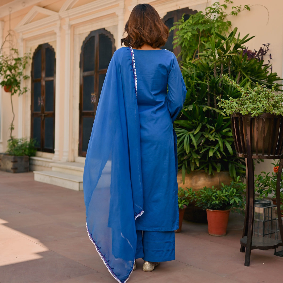 Blue Cotton Aari Kurta Set