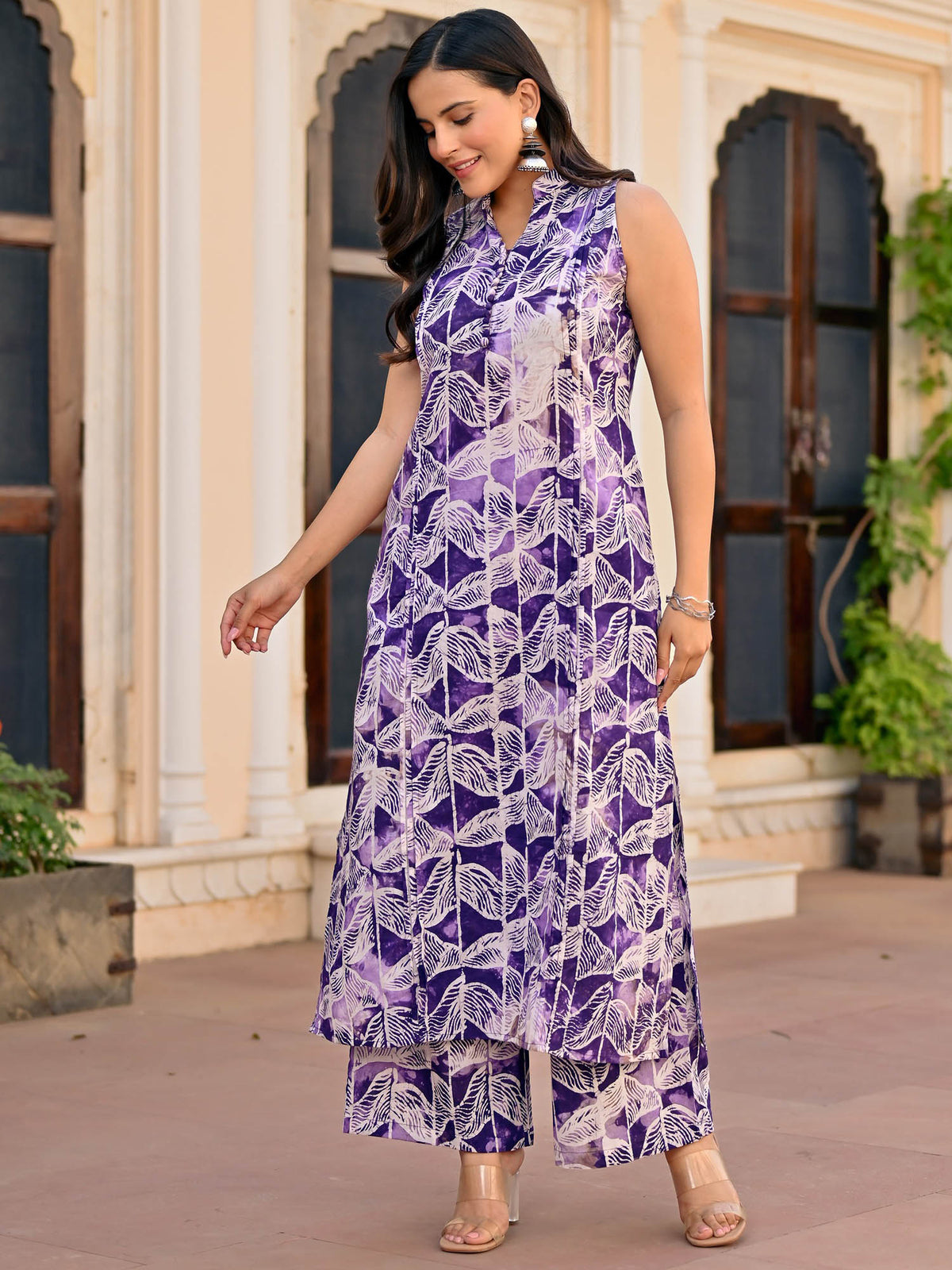 purple cotton printed kurta set