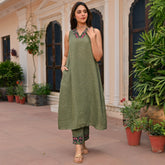 Green Cotton Embroidered Kurta Set