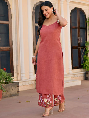 Brick Red Embroidered Kurta Set