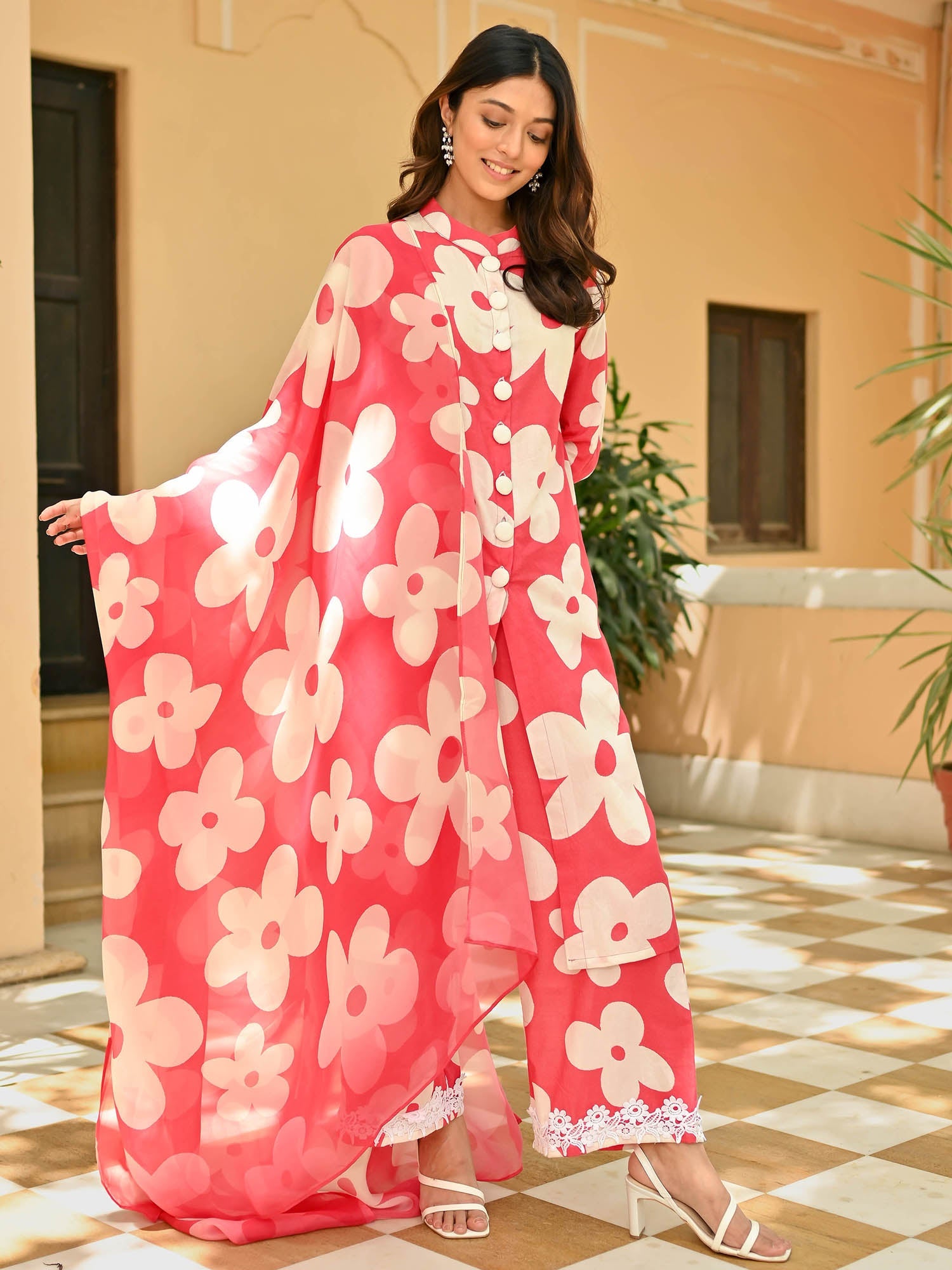 Rani Pink Printed Cotton Suit Set