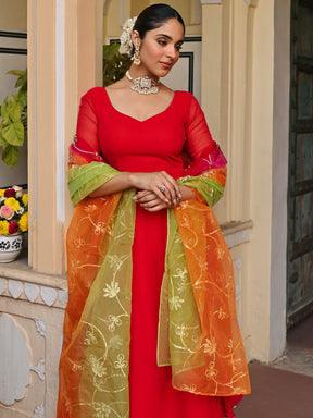 RED OMBRE ANARKALI SET