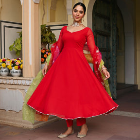 RED OMBRE ANARKALI SET