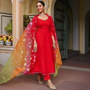 RED OMBRE ANARKALI SET