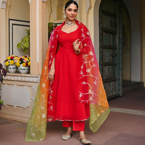 RED OMBRE ANARKALI SET