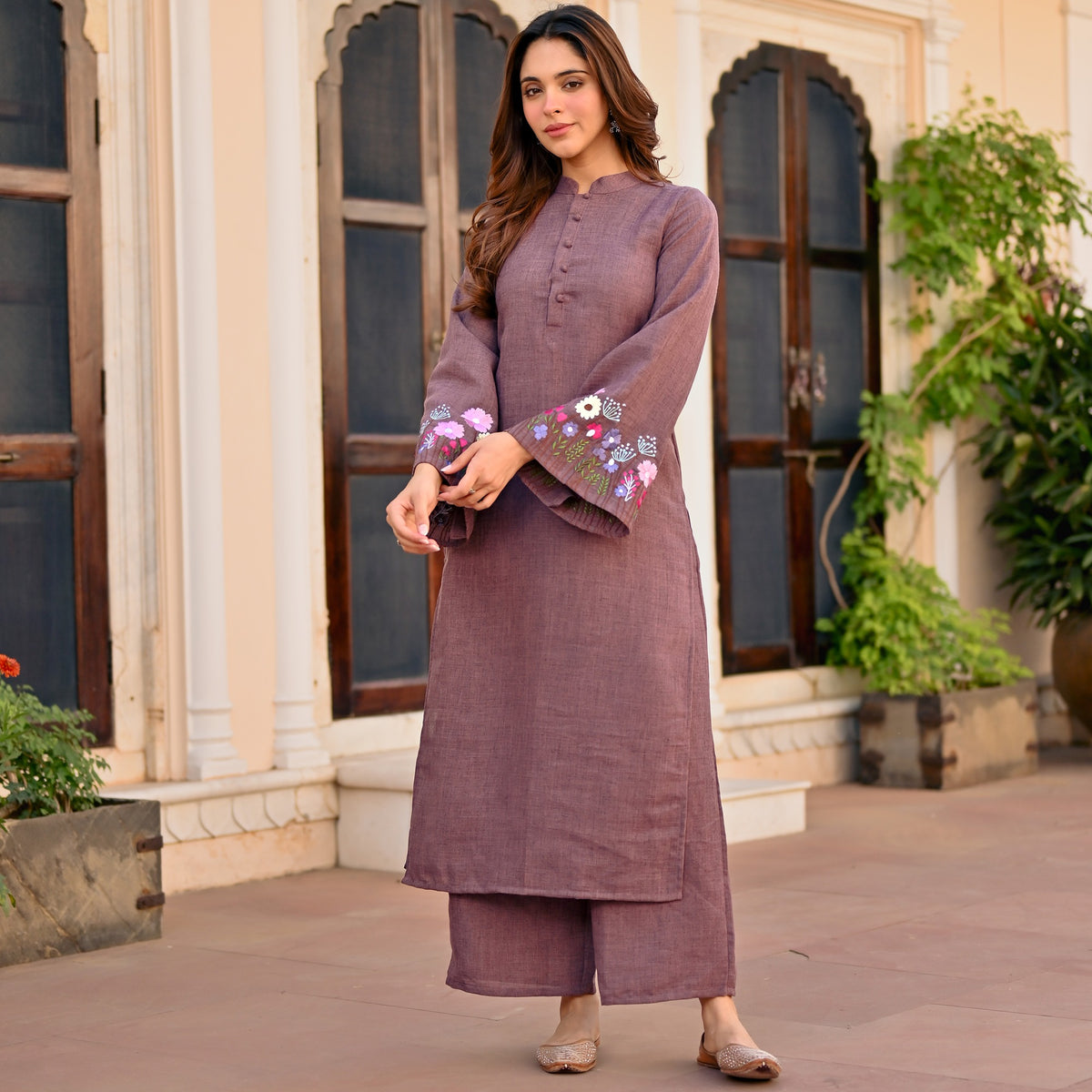 Purple Embroidered Kurta Set