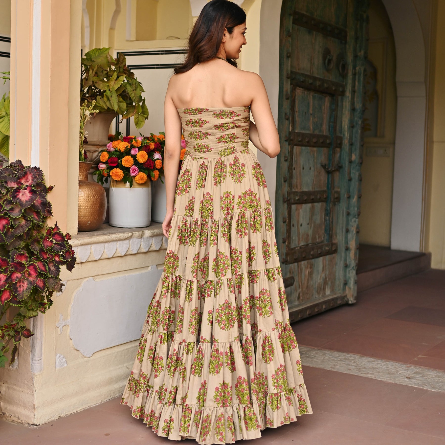 Brown Printed Cotton Dress