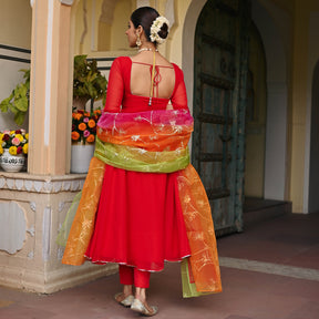 RED OMBRE ANARKALI SET