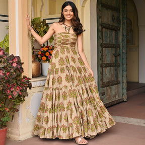 Brown Printed Cotton Dress