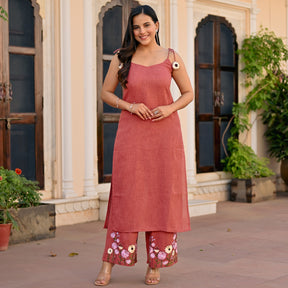 Brick Red Embroidered Kurta Set