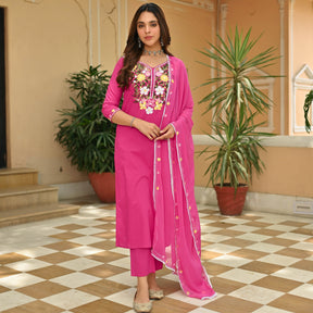 Pink Cotton Aari Kurta Set