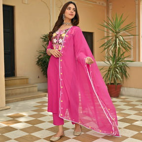 Pink Cotton Aari Kurta Set