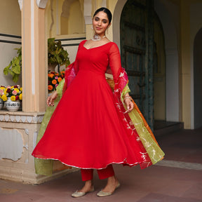 RED OMBRE ANARKALI SET