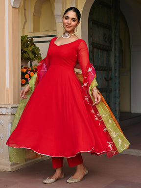 RED OMBRE ANARKALI SET