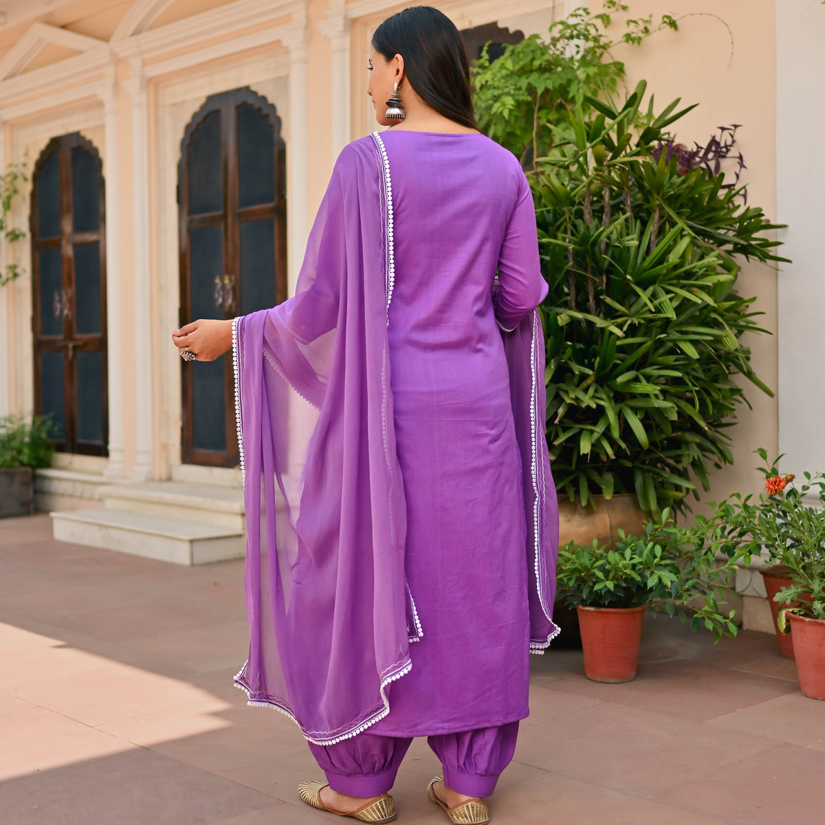 Purple Cotton Aari Kurta Set