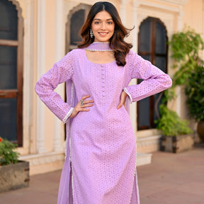 Lavendar Schiffli Kurta Set