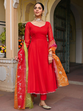 RED OMBRE ANARKALI SET