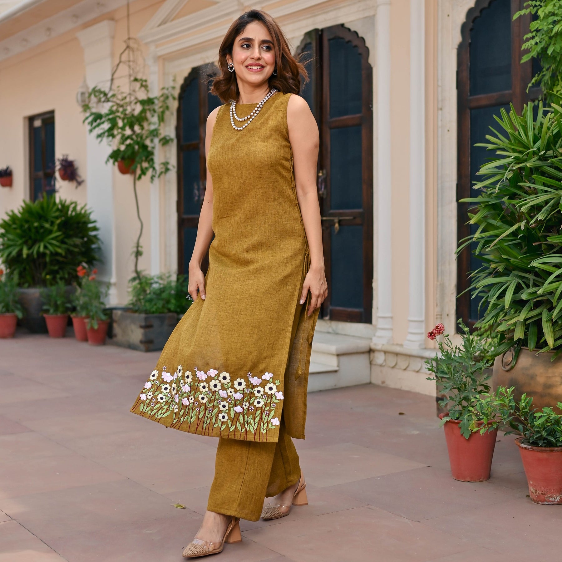 Mustard Embroidered Kurta Set