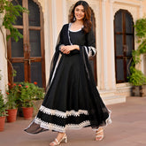 Black Schiffli Anarkali Set