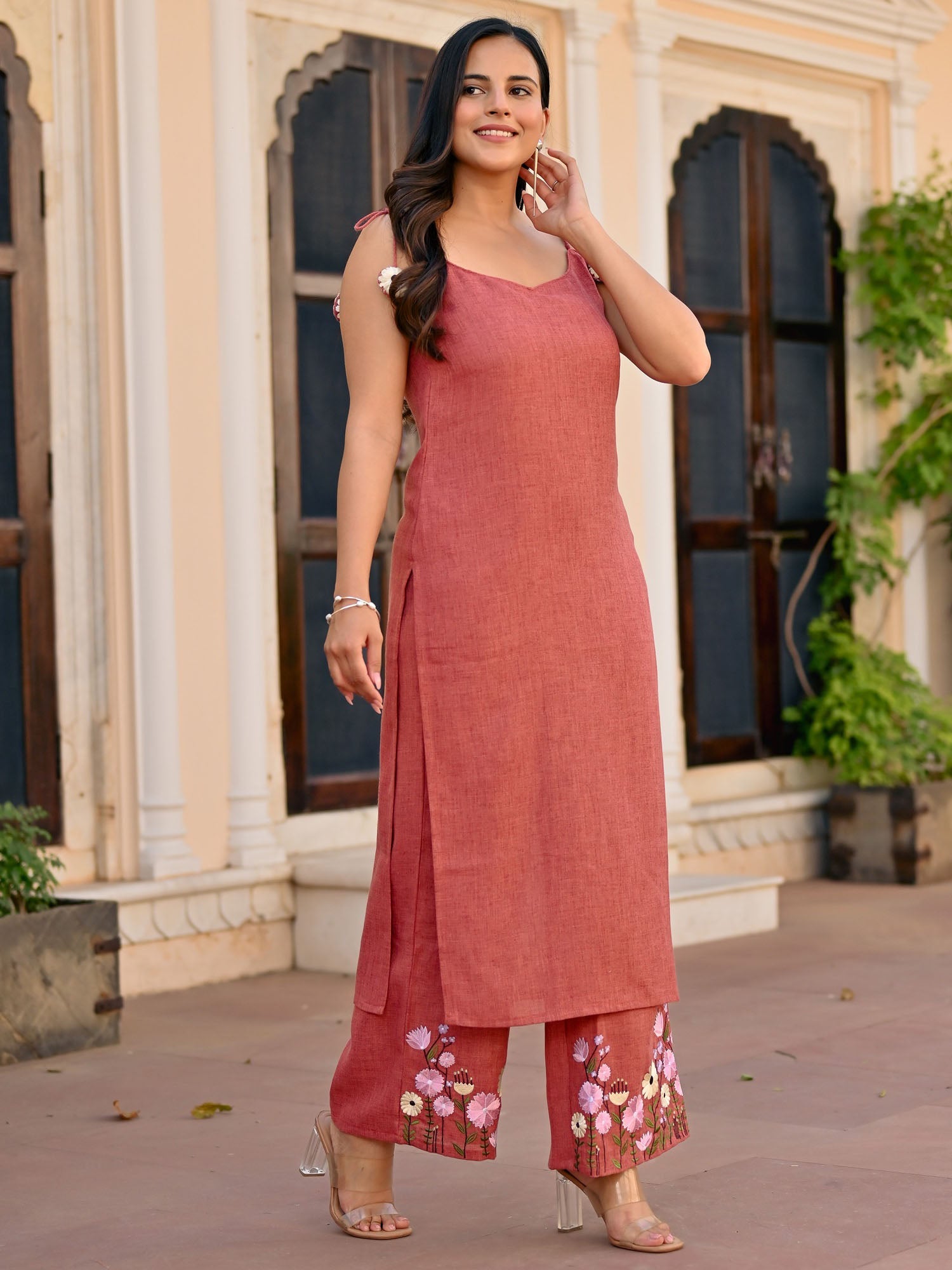 Brick Red Embroidered Kurta Set