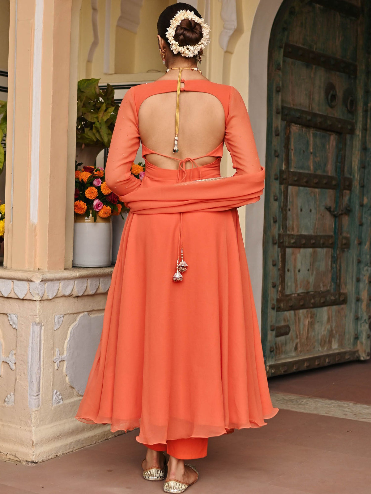 Coral Handwork Georgette Anarkali Set